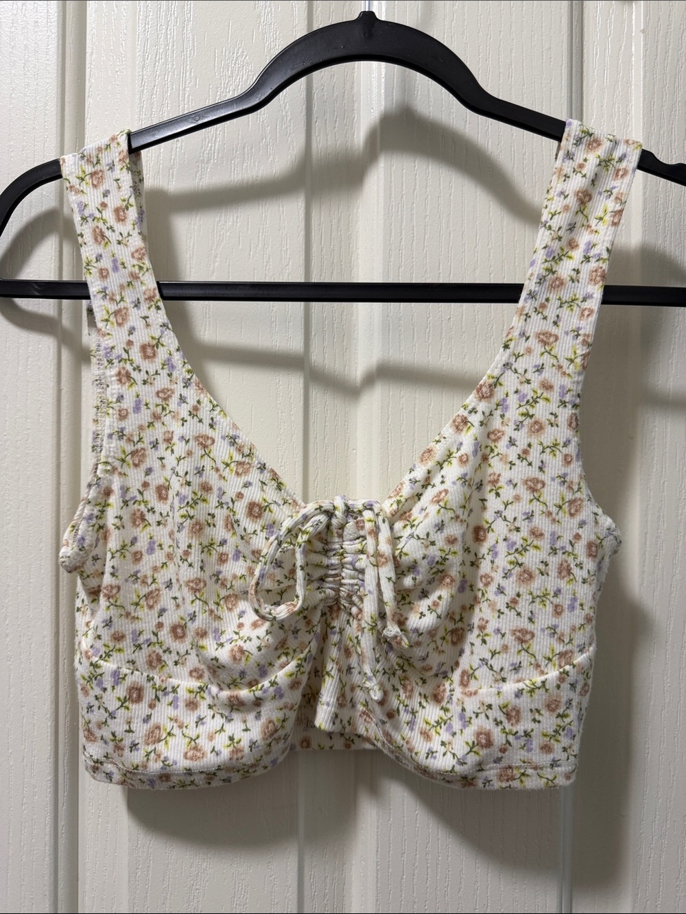 Forever 21 Floral Crop Top - Cream and Green